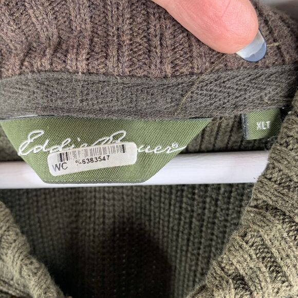 Y2K VTG Eddie Bauer Sz XLT Henley Sweater 1/4 Button Pull Over Long Sleeve Green - Picture 2 of 9